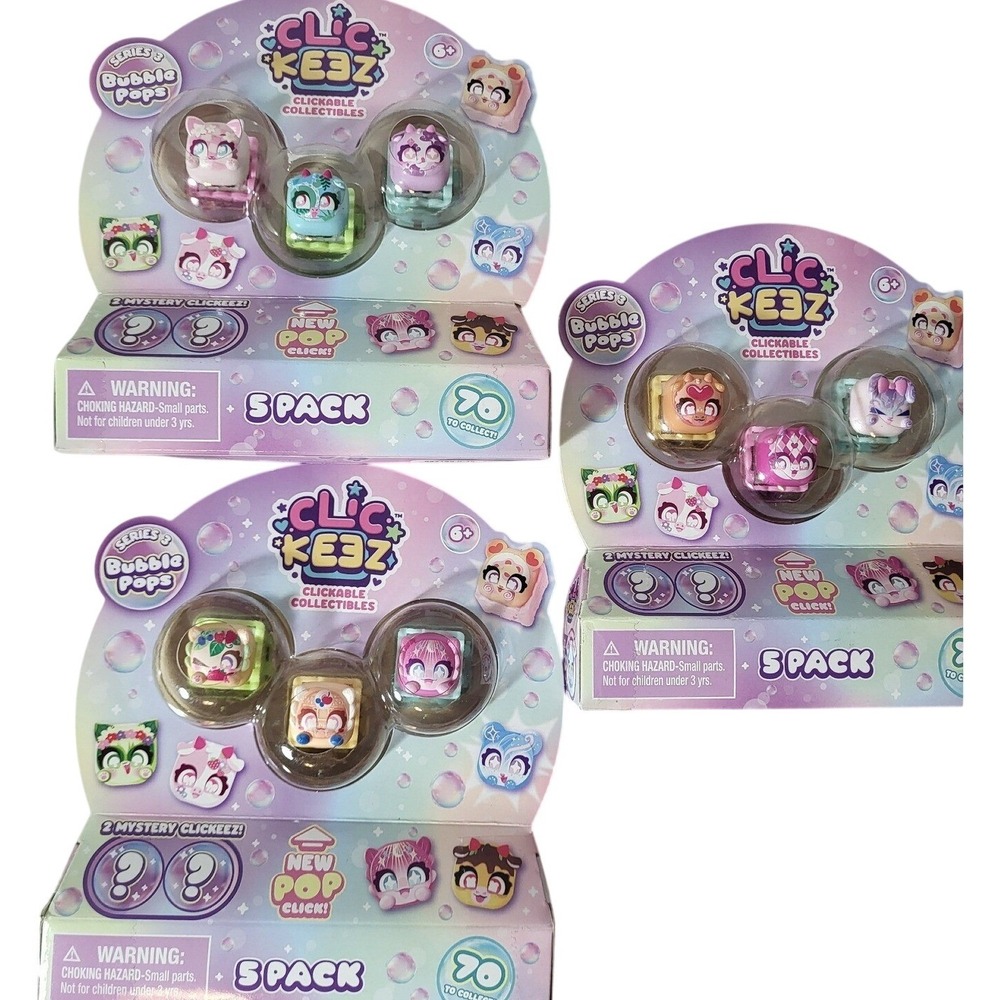 Clickeez‎ Clic Ke3z Series 3 Bubble Pops 5-Pack Clickable Collectibles Lot of 3